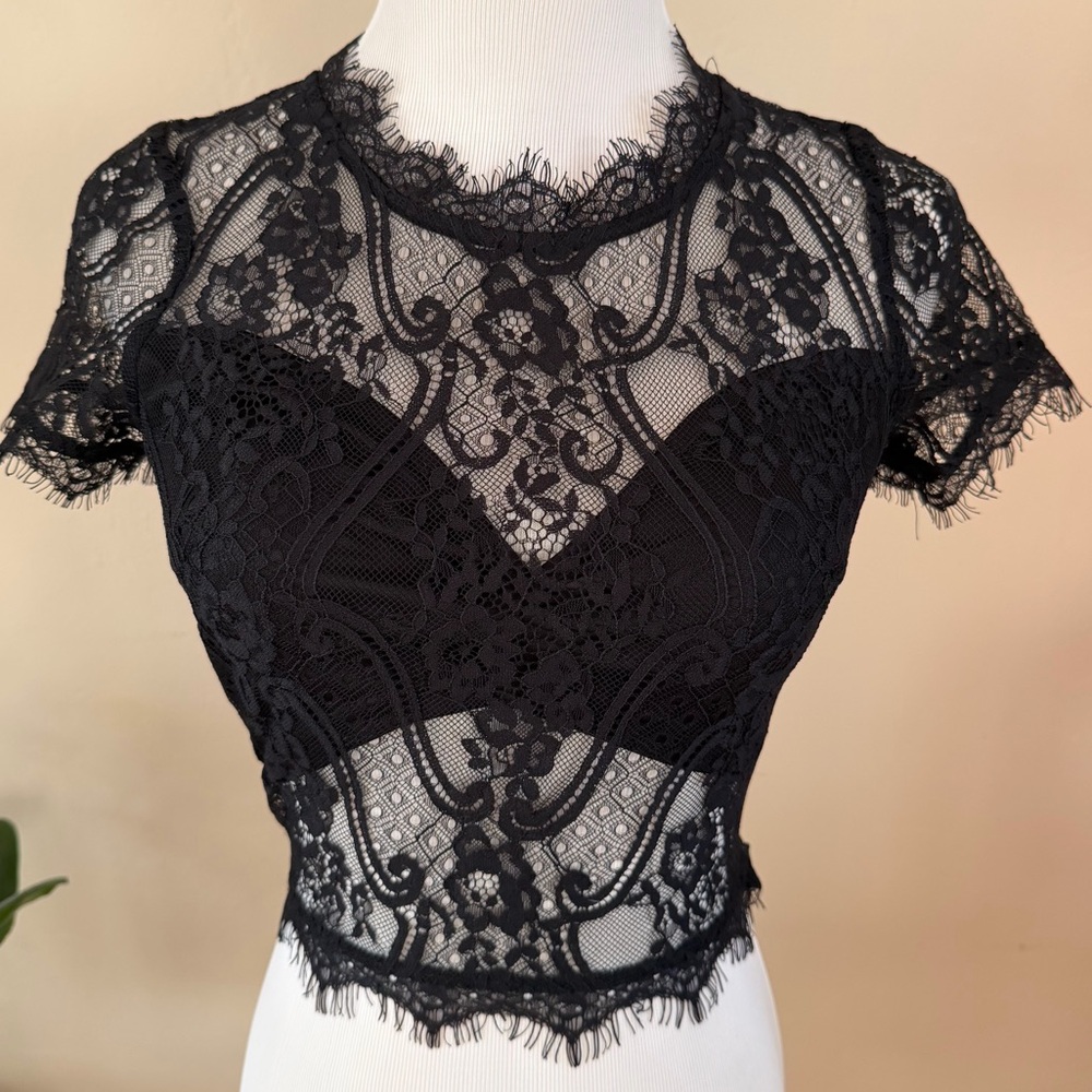 Tobi Black Sheer Lace Blouse
